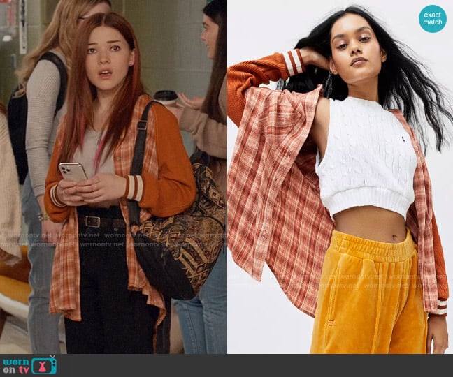 BDG at Urban Outfitters Keanu Varsity Flannel Shirt worn by Abby Littman (Katie Douglas) on Ginny & Georgia