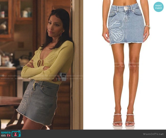  Embroidered Denim Skirt Blumarine worn by Luna La (Zión Moreno) on Gossip Girl