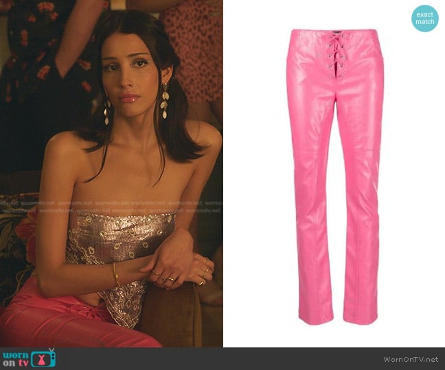 Blumarine Faux-Leather Slim-Fit Trousers worn by Luna La (Zión Moreno) on Gossip Girl