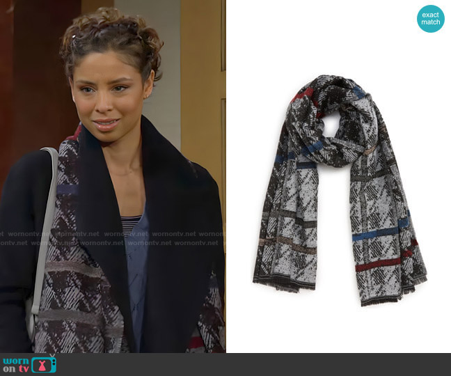 BP Stripe Houndstooth Scarf worn by Elena Dawson (Brytni Sarpy) on The Young and the Restless