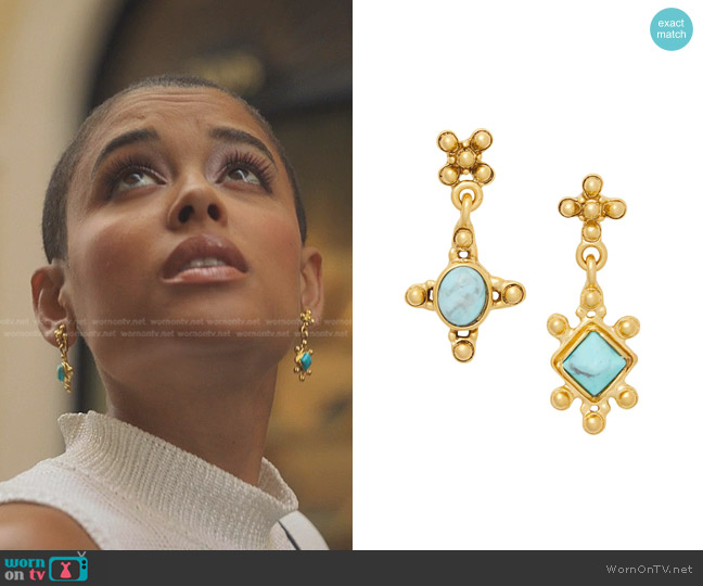 Brinker & Eliza Daphne 24K Gold-Plated & Turquoise Drop Earrings worn by Julien Calloway (Jordan Alexander) on Gossip Girl