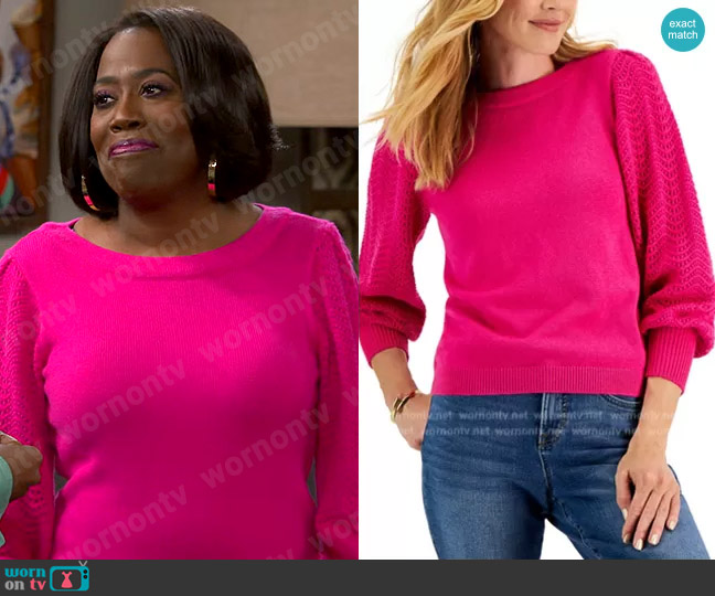 Charter Club Pointelle Blouson-Sleeve Sweater worn by Sheryl Underwood on The Talk