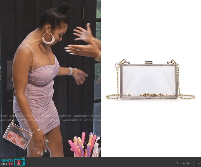 Clear Crossbody Purse Acrylic Transparent Clutch Bag worn by Carly on The Real Housewives of Potomac