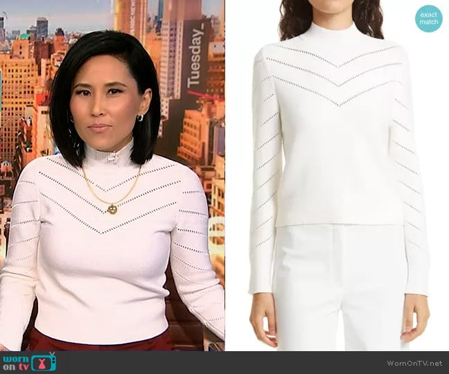 Club Monaco Paneled Stitch Mock Neck Sweater worn by Vicky Nguyen on NBC News Daily