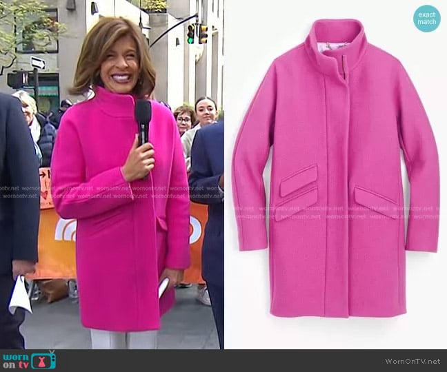 Cocoon Coat in Italian Stadium in Vivid Flamingo by J. Crew worn by Hoda Kotb on Today