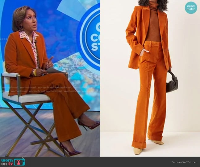 Corduroy Single-Breasted Blazer and Pants by Victoria Beckham worn by Robin Roberts on Good Morning America