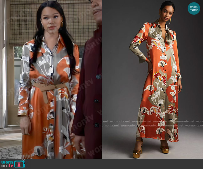 Corey Lynn Calter Maxi Shirt Dress worn by Portia Robinson (Brook Kerr) on General Hospital