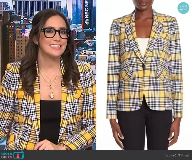 Veronica Beard Cutaway Plaid Dickey Jacket worn by Savannah Sellers on NBC News Daily