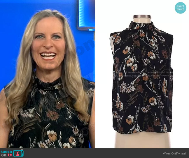Derek Lam 10 Crosby Floral Sleeveless Blouse worn by Becky Worley on Good Morning America