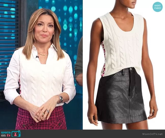 Derek Lam 10 Crosby Yuna Braided Cable Knit Sweater Vest worn by Kit Hoover on Access Hollywood