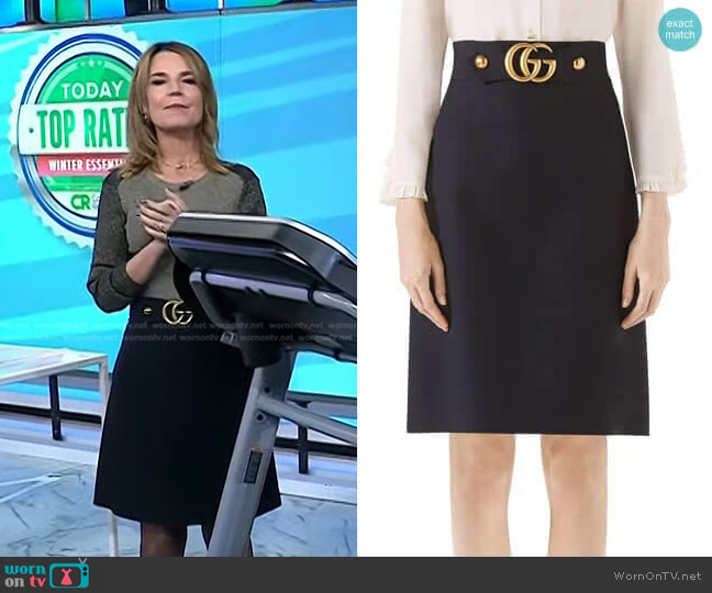 Gucci Double G Wool & Silk Crepe A-Line Skirt worn by Savannah Guthrie on Today