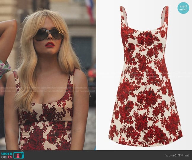 Emilia Wickstead Talia Floral Print Taffeta Mini Dress worn by Audrey Hope (Emily Alyn Lind) on Gossip Girl