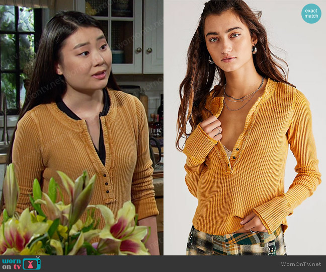 Free People Colt Thermal in Mustard worn by Wendy Shin (Victoria Grace) on Days of our Lives