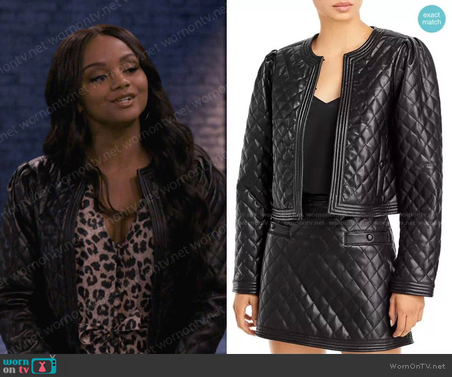 Aqua x Scout the City Faux Leather Quilted Jacket worn by Chanel Dupree (Raven Bowens) on Days of our Lives