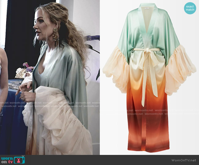 Fe Noel Ruffle Sleeve Ombre-Stripe Satin Robe worn by Angie Harrington on The Real Housewives of Salt Lake City