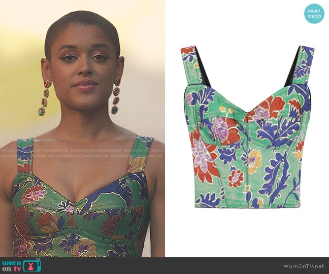 Dolce & Gabbana Floral-embroidered Corset Crop Top worn by Julien Calloway (Jordan Alexander) on Gossip Girl