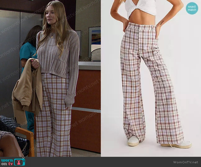 Free People Plaid Jules Pants in Lilac Combo worn by Alice Caroline Horton (Lindsay Arnold) on Days of our Lives