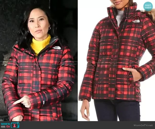 Gotham Zip Front Plaid Puffer Jacket by The North Face worn by Vicky Nguyen on Today