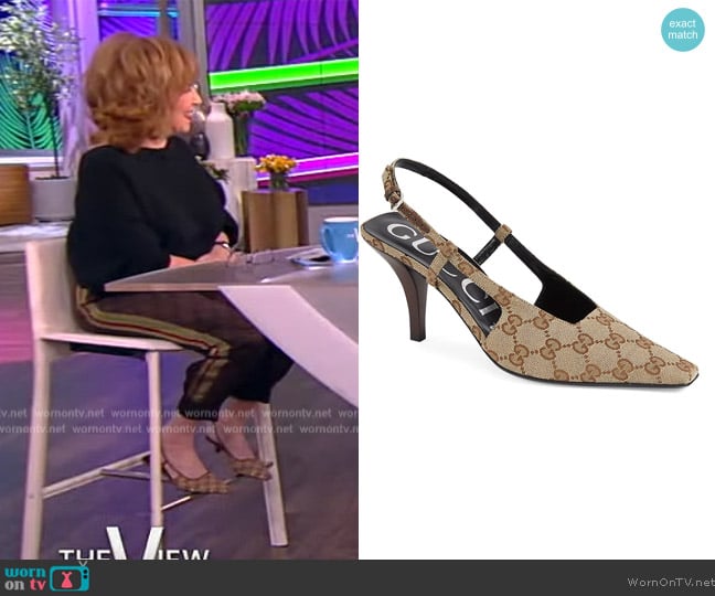 Gucci Demi logo-jacquard canvas slingback pumps worn by Joy Behar on The View