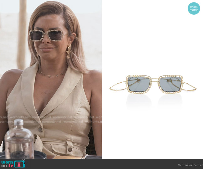 Gucci Chainlink rectangular sunglasses worn by Robyn Dixon on The Real Housewives of Potomac