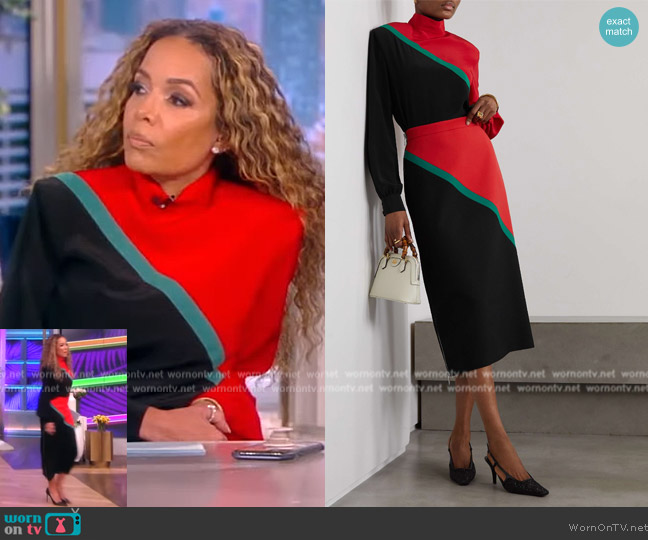 Gucci Color-block silk crepe de chine blouse and skirt worn by Sunny Hostin on The View