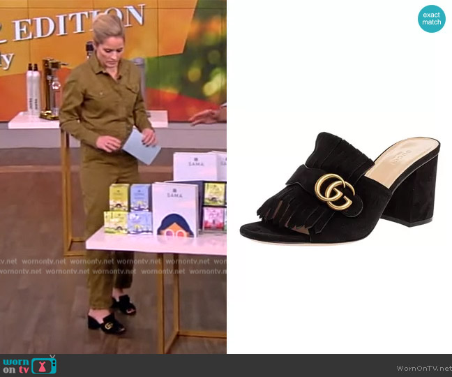 Gucci Suede Marmont Fringed Slide Sandals worn by Sara Haines on The View