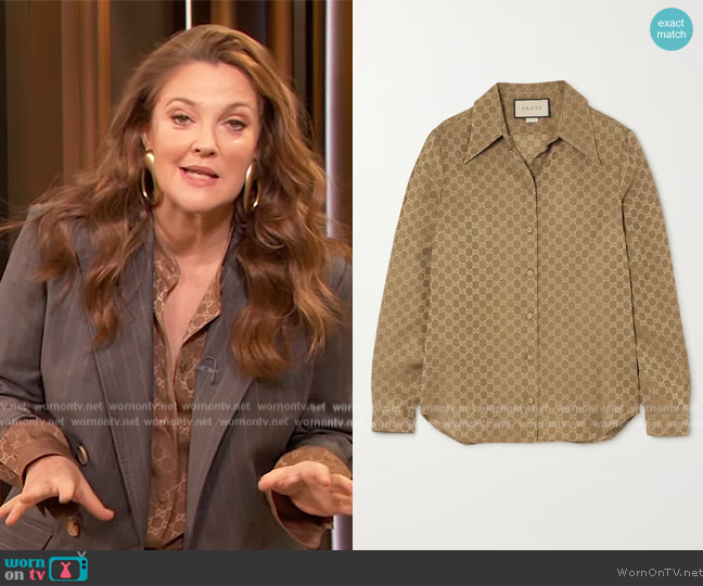 Gucci Silk-satin jacquard shirt worn by Drew Barrymore on The Drew Barrymore Show