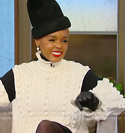 Janelle Monae’s two tone cable knit sweater on Tamron Hall Show