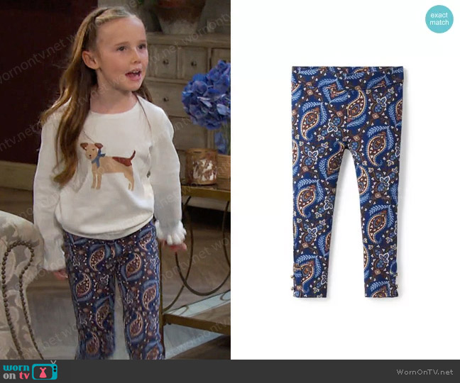 Janie and Jack Paisley Button Cuff Ponte Pant worn by Rachel Black (Finley Rose Slater) on Days of our Lives