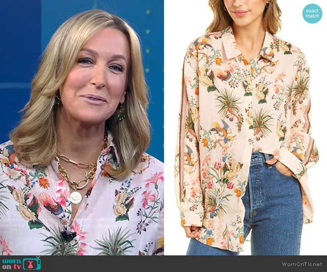 Johnny Was Dropped-Shoulder Floral Blouse worn by Lara Spencer on Good Morning America