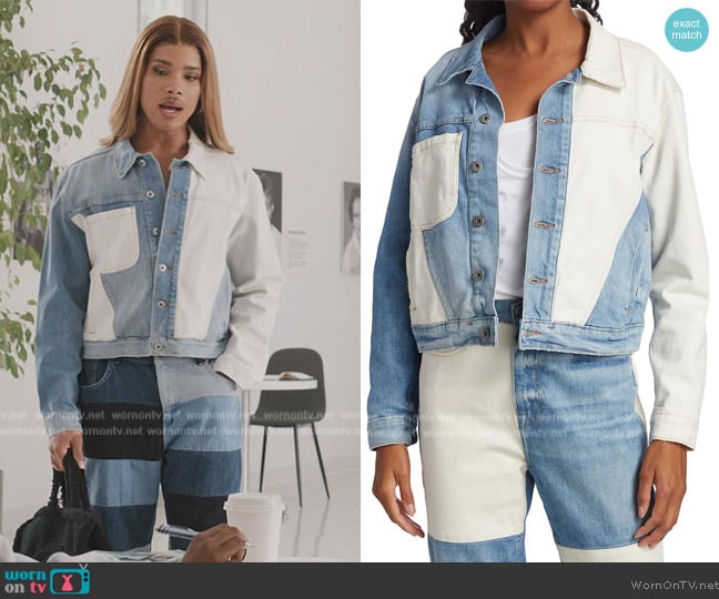 Jonathan Simkhai  Emma Colorblock Denim Jacket worn by Nathanial Hardin (Rhoyle Ivy King) on All American Homecoming