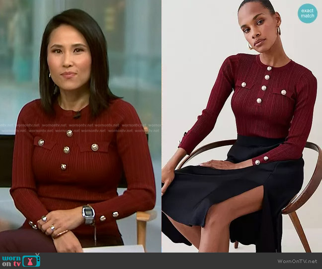 Karen Millen Military Rib Knit Top worn by Vicky Nguyen on NBC News Daily