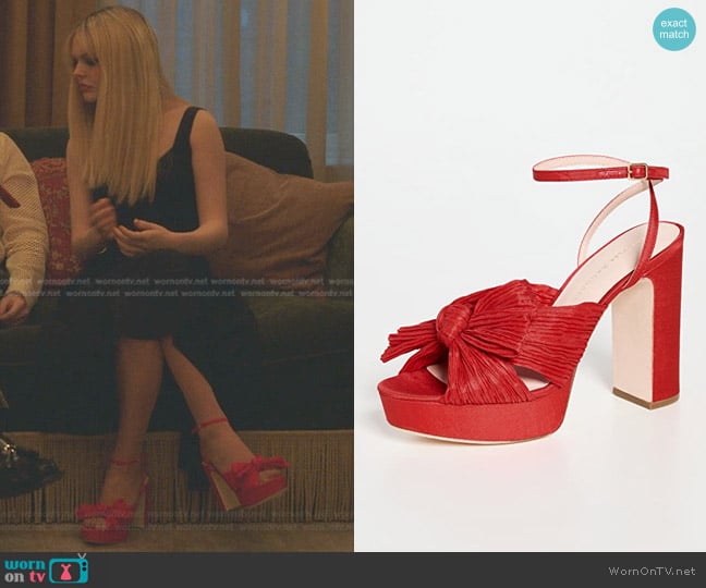 Loeffler Randall Natalia Platform Pleated Bow Sandals worn by Audrey Hope (Emily Alyn Lind) on Gossip Girl