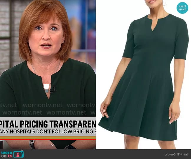 Maggy London Short Sleeve Fit & Flare Dress in Emerald Delight worn by Anna Werner on CBS Mornings