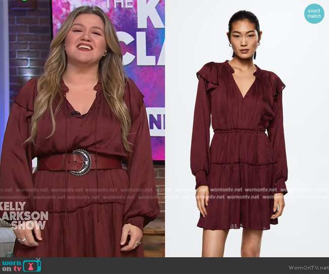 Mango Ruffle satin dress worn by Kelly Clarkson on The Kelly Clarkson Show