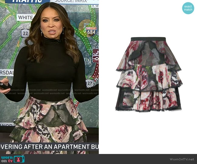 Marchesa Notte Tiered Skirt in Green worn by Adelle Caballero on Today