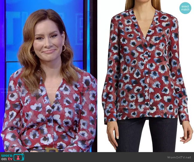 Altuzarra Martalas Floral-Print Top worn by Rebecca Jarvis on Live with Kelly and Ryan