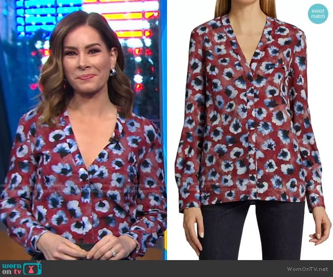 WornOnTV: Rebecca’s red floral blouse on Good Morning America | Rebecca ...