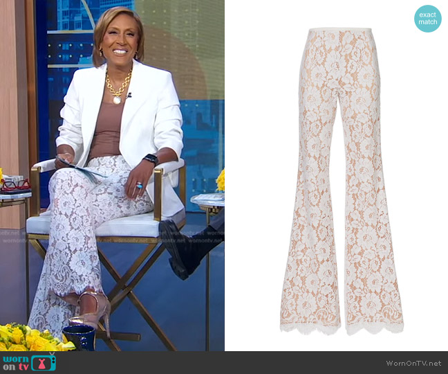 Michael Kors Collection Lace High-Waisted Flared Pants worn by Robin Roberts on Good Morning America