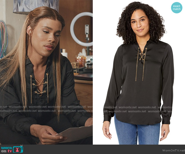 MICHAEL Michael Kors Lace-up Chain Top worn by Nathanial Hardin (Rhoyle Ivy King) on All American Homecoming