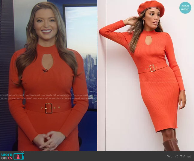 New York & Company Keyhole Cut-Out Ribbed Sweater Dress worn by Dani Beckstrom on Good Morning America