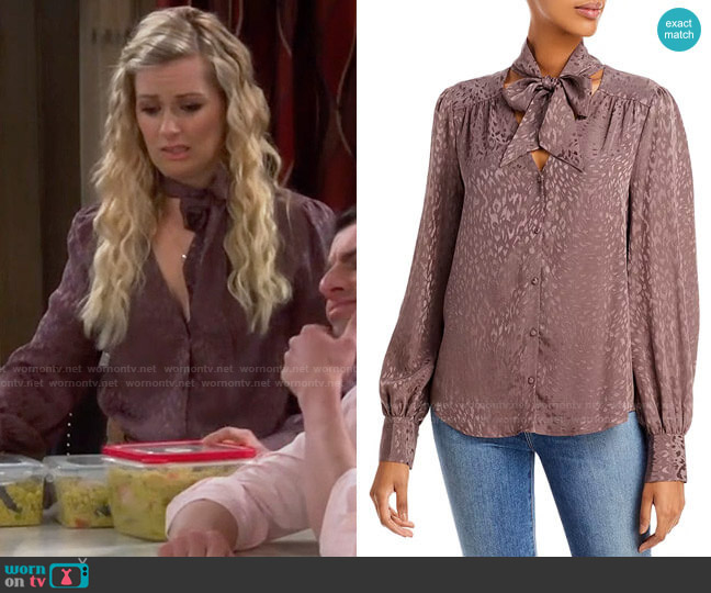 Paige Cleobelle Blouse in Truffle worn by Gemma (Beth Behrs) on The Neighborhood