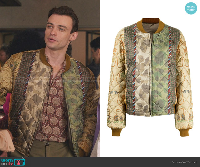 Pierre-Louis Mascia Floral-Print Quilted Bomber Jacket worn by Maximus Wolfe (Thomas Doherty) on Gossip Girl