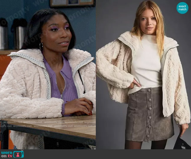 Pilcro Cable-Knit Zip-Up Sweater worn by Trina Robinson (Tabyana Ali) on General Hospital