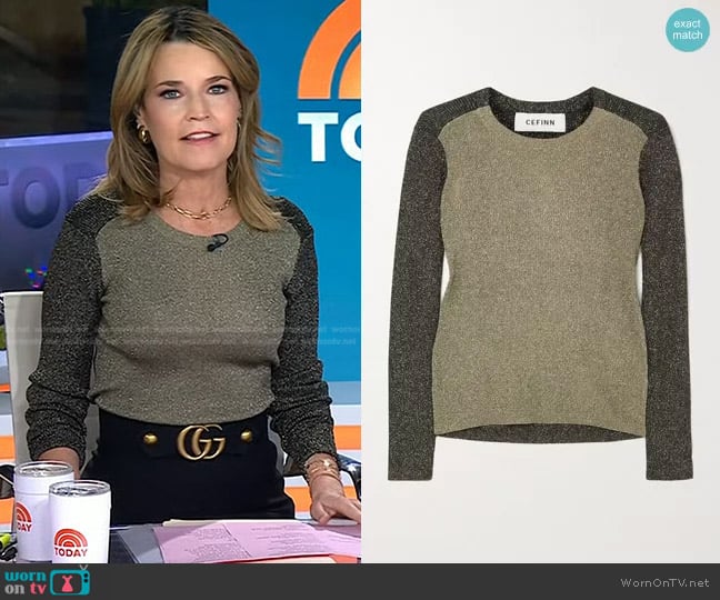 Cefinn Remi Two-Tone Metallic Stretch-Knit Sweater worn by Savannah Guthrie on Today