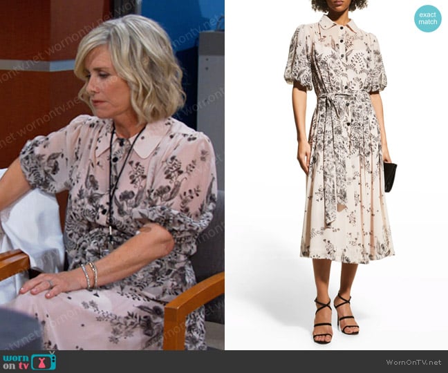 Rickie Freeman For Teri Jon Belted Floral-Print Chiffon Shirtdress worn by Kayla Brady (Mary Beth Evans) on Days of our Lives