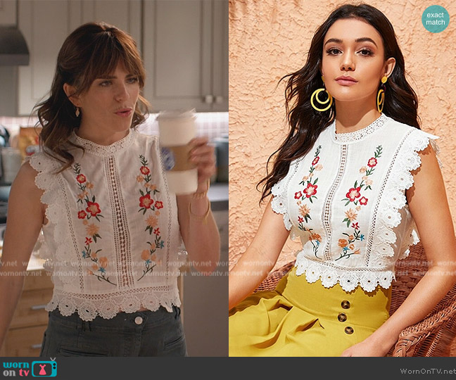 Shein Embroidered Floral Guipure Lace Top worn by Marina (Karla Souza) on Home Economics