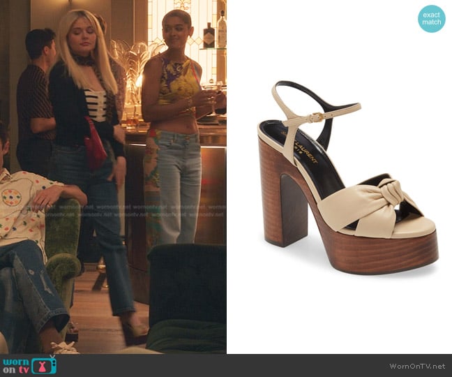 Saint Laurent Leather Bianca Heeled Sandals worn by Audrey Hope (Emily Alyn Lind) on Gossip Girl