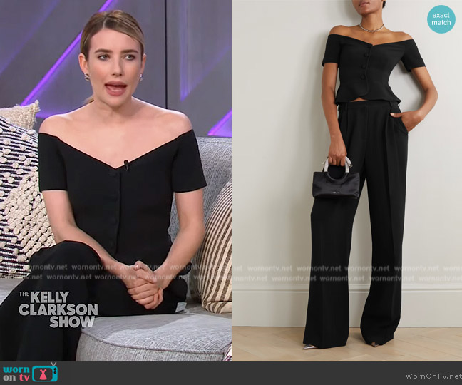 Saloni Clementine off-the-shoulder crepe top worn by Emma Roberts on The Kelly Clarkson Show