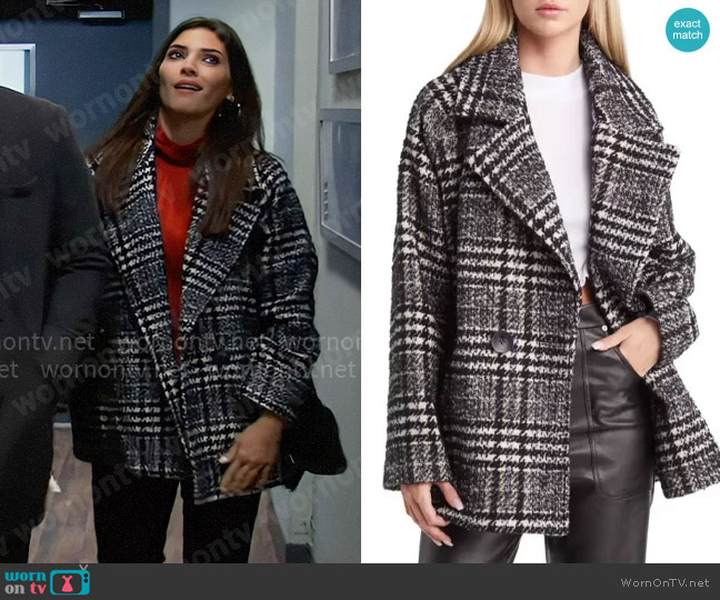 Sam Edelman Mixed Plaid Double Breasted Coat worn by Brook Lynn Quartermaine (Amanda Setton) on General Hospital